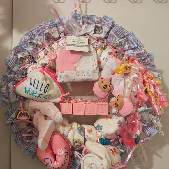 Baby Diaper Wreath Baby Shower Handmade Gift - Picture 4 of 12